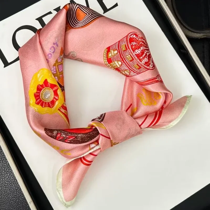 Summer Party Neck Scarf for Girls 100% Mulberry Silk Neckerchief Wrap Square Bandana Hijab Women Fashion Kerchief Scarves SD0404