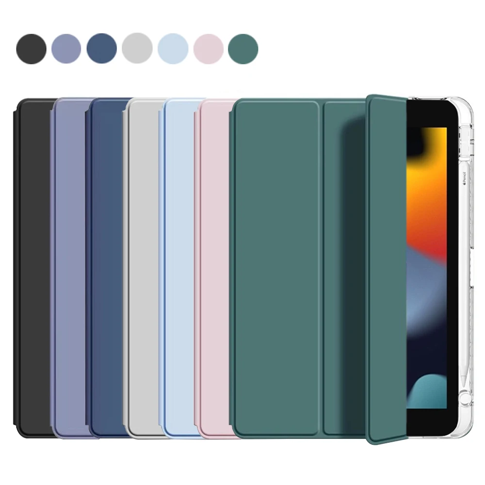 Clear Crystal Tablet Case with Pen Slot and PU Leather Flip Magnetic Stand