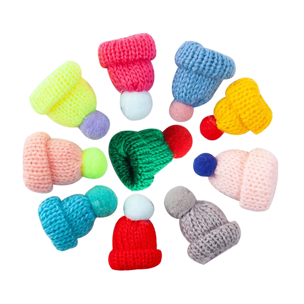 10pcs Woolen Yarn Knitting Hats Mini Christmas Hats Crochet Santa Wine Bottle Dolls Snowman Pompon Random Color knitted caps