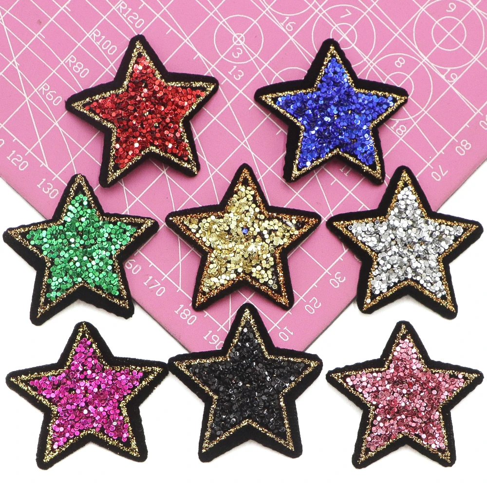 10 teil/los 4cm Glitzer Pailletten Stern gestickt Patch Eisen auf Patch Applikation für Kleidung Kleid Pflanze Hut Jeans Nähen Blume DIY