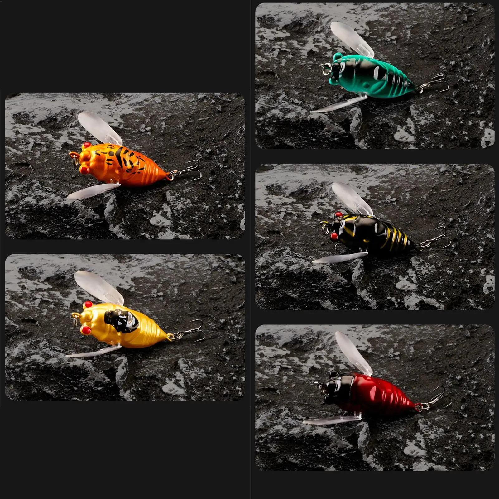 Fishing Lures 3D Cicada Shape Fish Lure 5 Pieces Waterproof Lightweight Fishing Accessories Outdoor Gear For Ice River Lake
