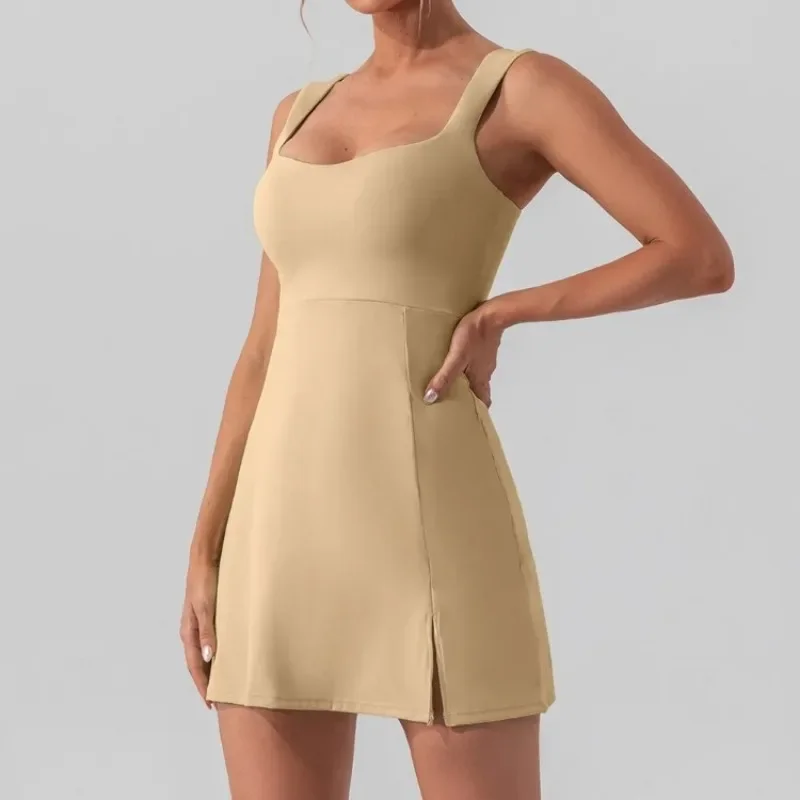 Tennis Dress Sexy Soft Solid Color Golf Sports Dress Women Breathable Workout One Piece Yoga Suits Running Outdoor Activewear