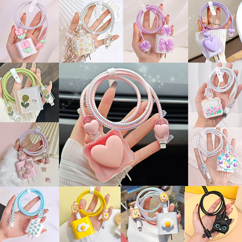 Per Apple 18 20W Custodia Per Caricabatterie Custodia Protettiva Per Cartoni Animati 3D Carina Set Avvolgicavo Multi-Stile Per Iphone Cord Organizer P