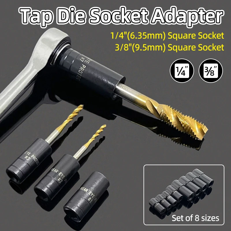 Double Head Square Tap Die Socket Adapter Set Taps Reamer Extractor 1/4 ...