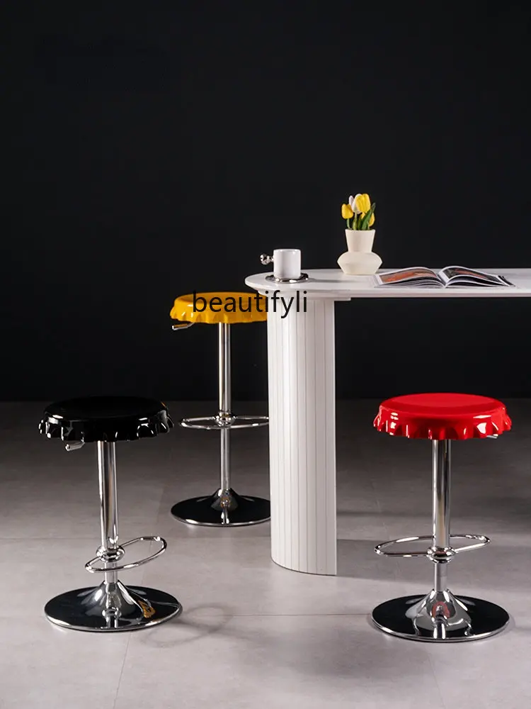 

zq Creative Beer Lid Bar Stool Simple High Chair Nordic Industrial Style Bar Stool Lifting Bar Chair