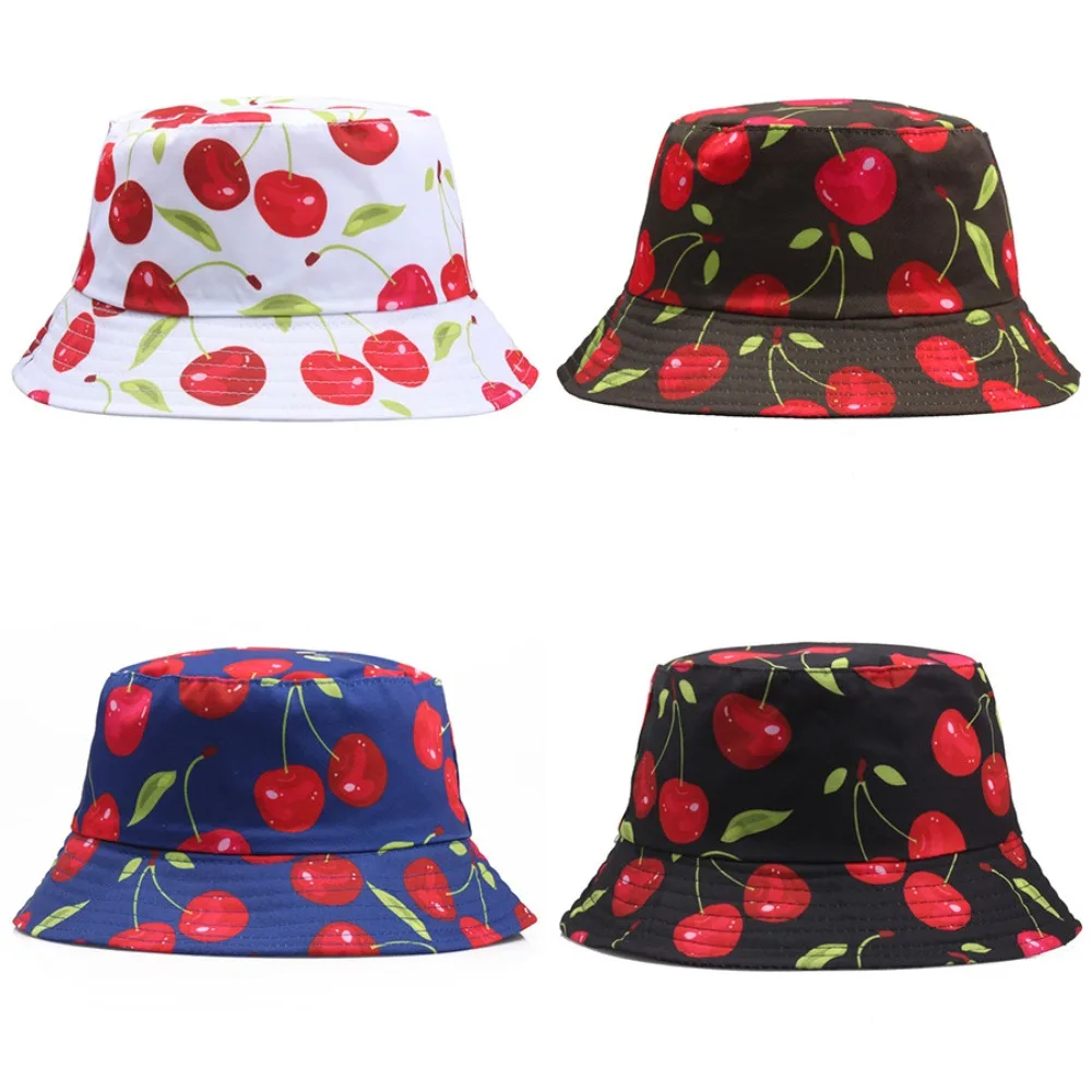 

Sun Protection Fisherman Hat Hiking Plus Size Fruit Print Mountaineering Caps Camping Anti-Uv Panama Hat Summer