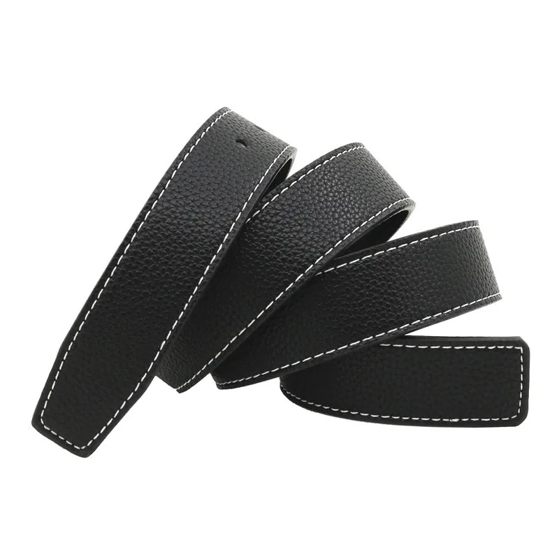 Mens Belt Litchi Grain Holes No Buckle Belt 3.3cm Men's Jeans Belt