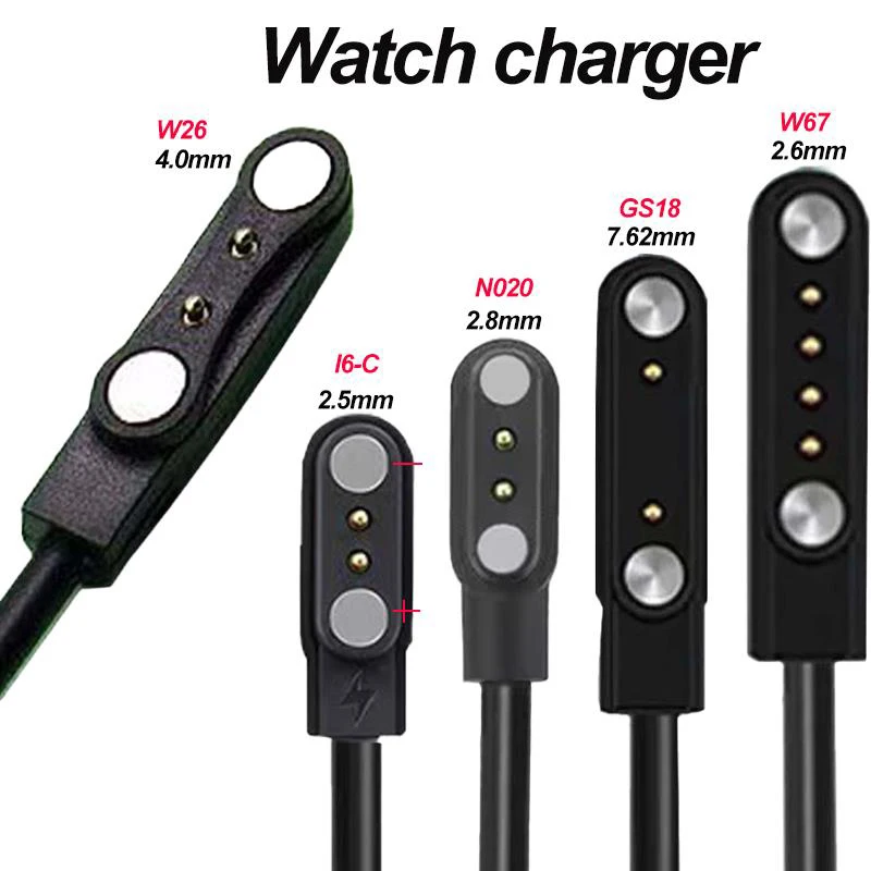 2핀 4핀 스마트워치 도크 충전기 어댑터 USB 충전 케이블 성인/아동용 스마트워치 전원 충전 와이어 액세서리