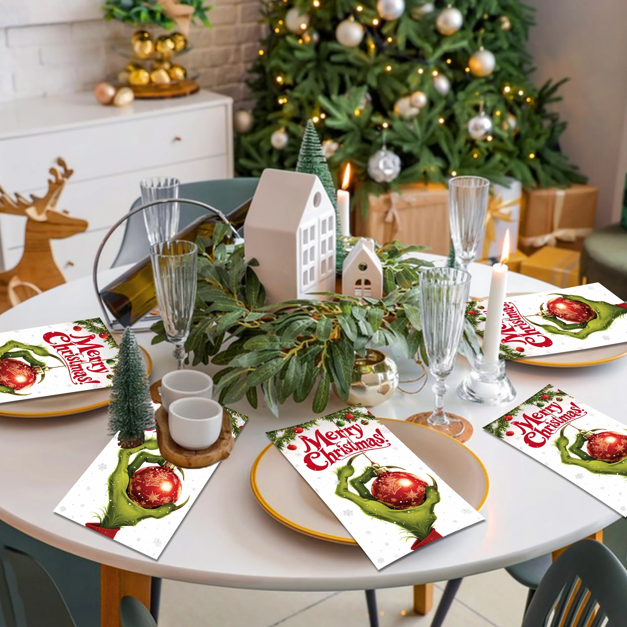 20 Stück Weihnachtsthema-Papier-Gastservietten, Einweggeschirr, Servietten, Taschentücher, Papierhandserviette für Weihnachtsfeier, Esstisch – Detail 4
