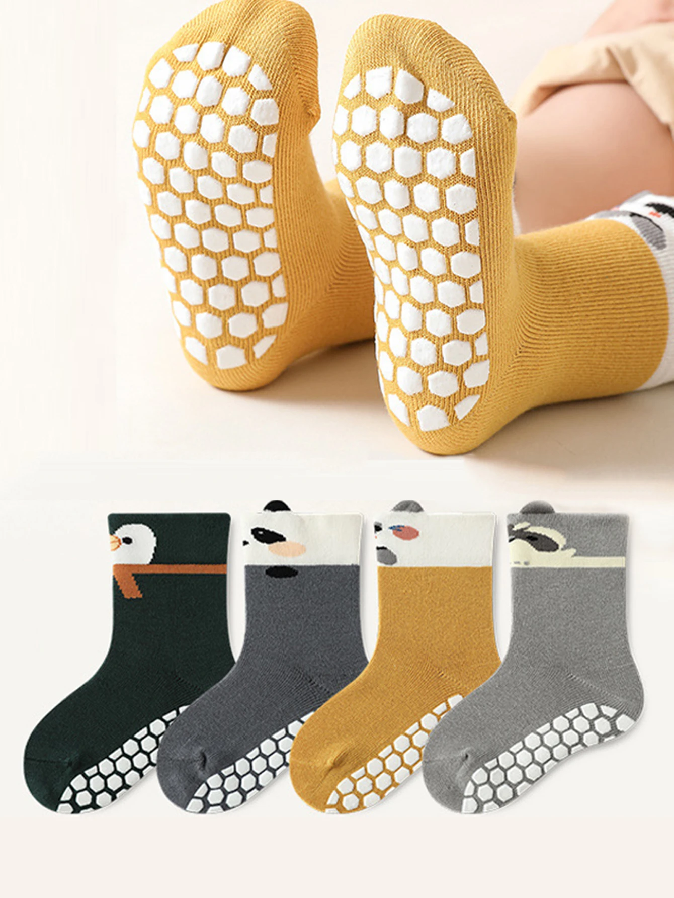 Cotton Socks Kids Socks Cartoon Socks Baby Socks Girls Socks 4 Pairs Baby Floor Socks Cartoon Four-Season Stereo Animal Toddler Shoes For Boys and Girls