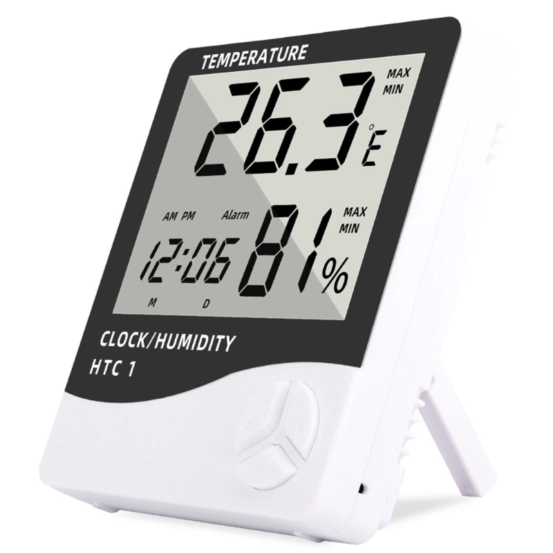 Q2Q4 Digital Humidity Temperature Meter Gauge with Time Date Large LED Display
