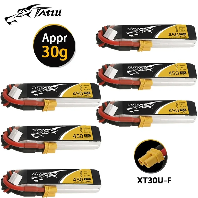 

NEW TATTU 2S 7.4V Lipo Battery 450mAh 75C For RC Helicopter Quadcopter FPV Racing Drone Parts 7.4V Drones Battery