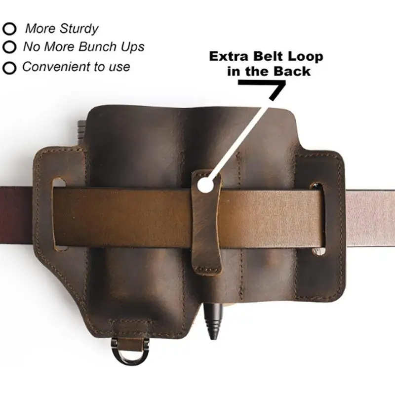 Men Leather EDCs Organizer Sheath EDCs Belt Sheath Pocket Organizer Leather Pouch With Pen Holder For Flashlight Knives Car Key 5