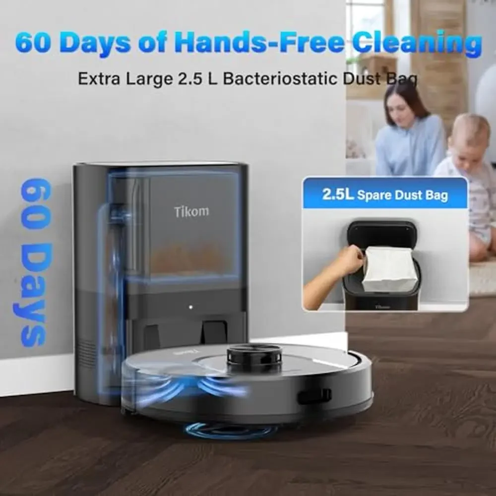 Smart Robot Vacuum Mop Self-Empty Base Mapping 60-Day Capacity Pets Hair Cleaner Carpet Hard Floors Technology Virtual Walls 2