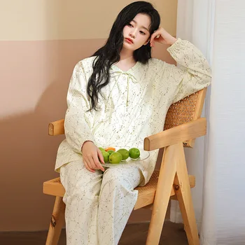 New Confinement Clothes Spring And Summer Long-sleeved Maternity Nursing Pajamas Postpartum Pregnancy Suit