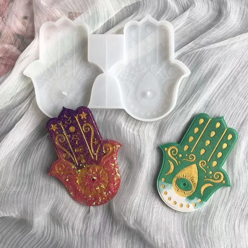 2-Chamber Palm Silicone Mold  Hand Cement Aromatherapy Bracket Tray DIY Concrete Coaster Handicraft Mold