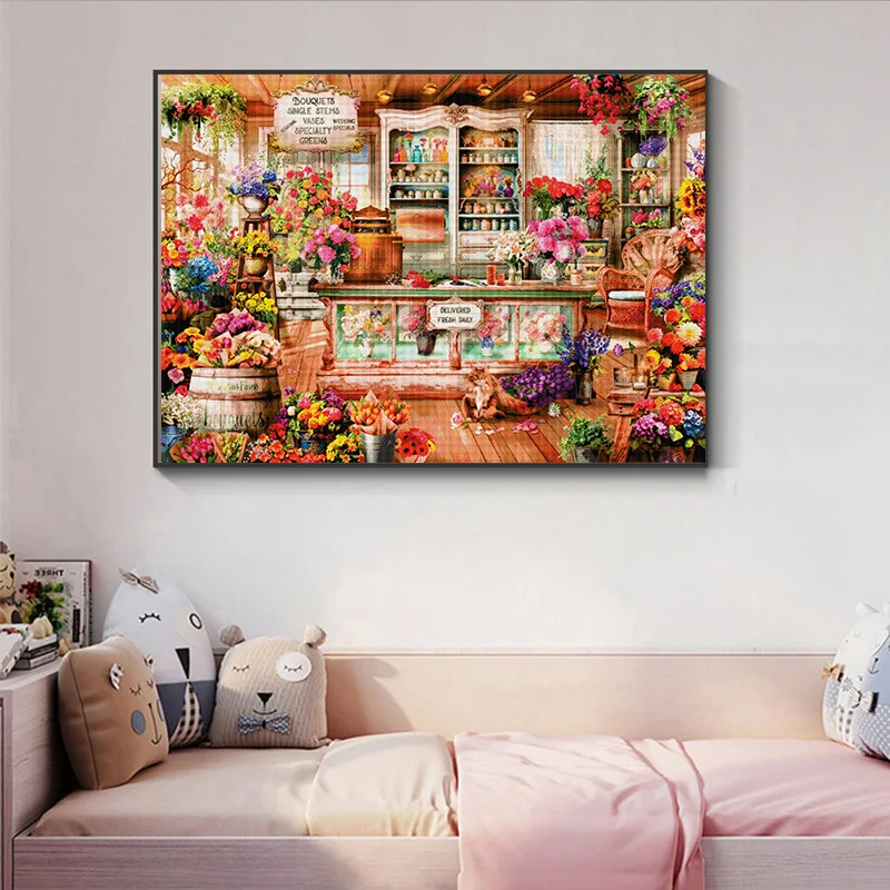 Joy Sunday Full Embroidery Eco-cotton Thread 16CT 14CT 11CT Printed Four Seasons Florist Flower Style Cross Stitch Kit Artwork,cross stitch kit