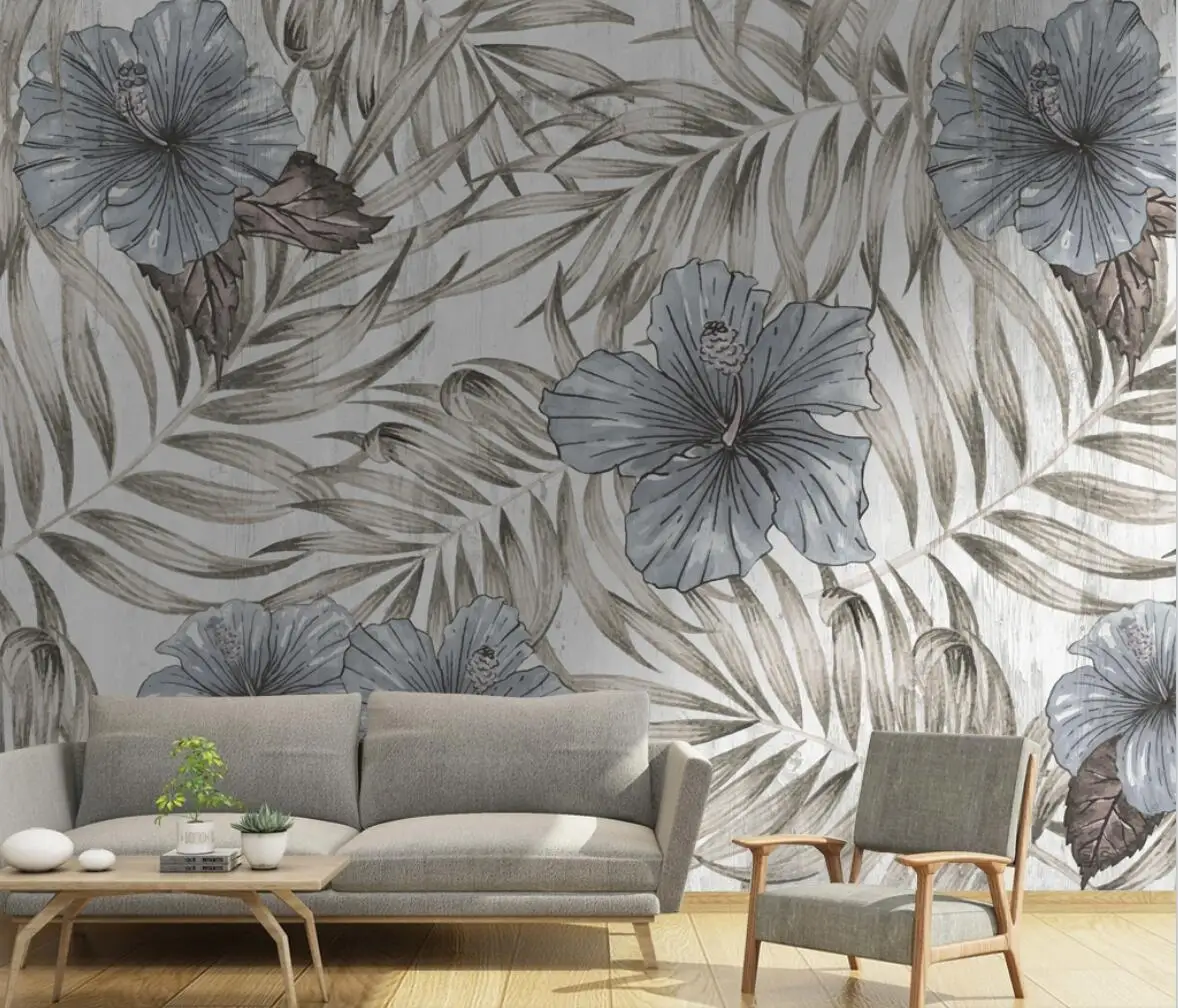 beibehang Custom 3d wallpaper mural hand painted leaves flower retro American pastoral background wall papel de parede