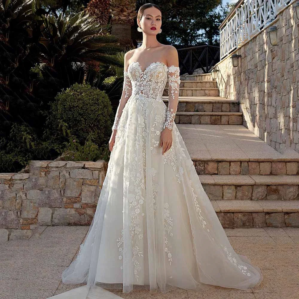 

SoDigne A Line Wedding Dresses 2023 Detachable Sleeves Bride Dress Floral Lace Women Bridal Gowns vestido de novia Plus size