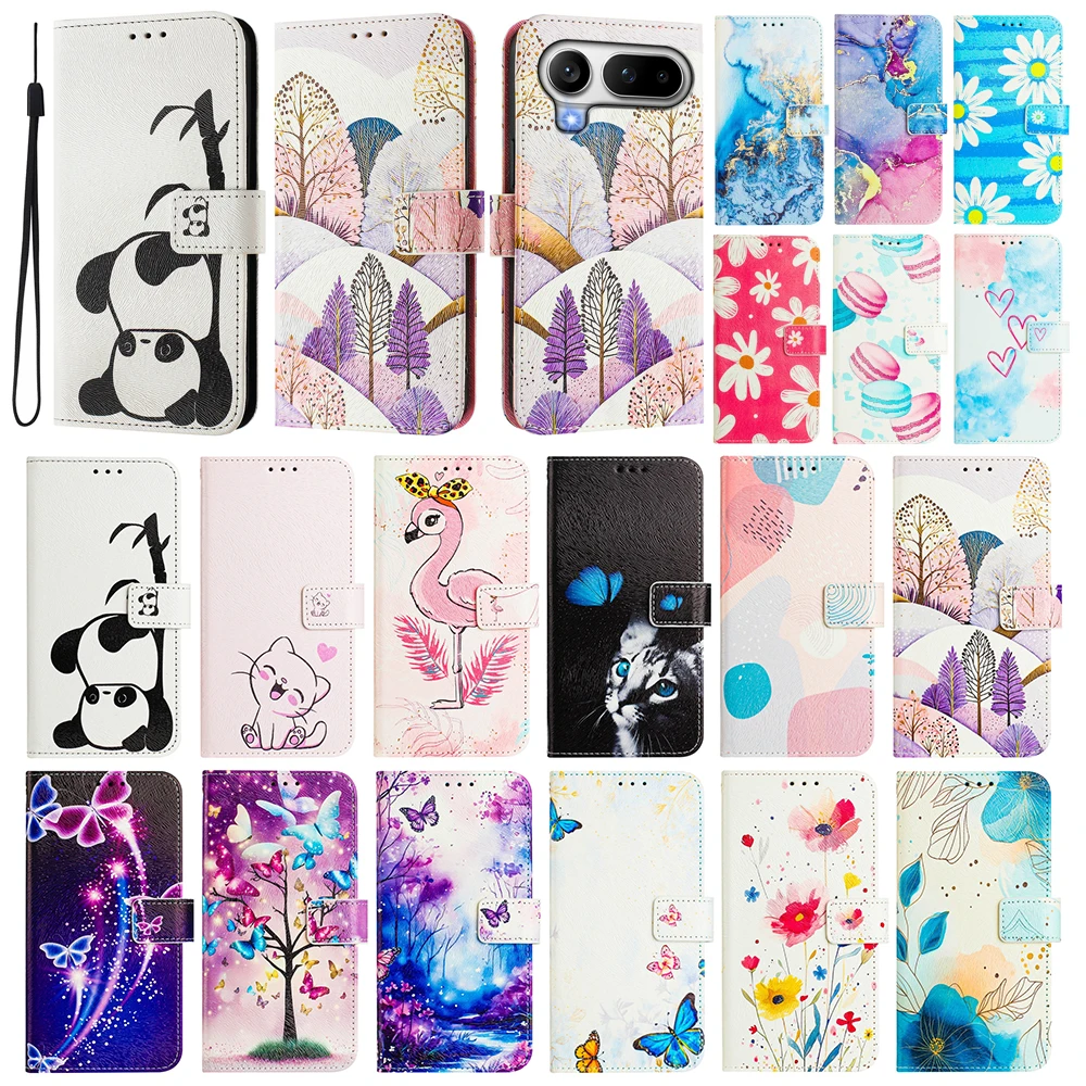 Coloured Drawing Wallet Phone Case with Stand Feature