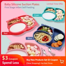 Assiettes pour bébés, vaisselle Tri aspiration, avec cuillère fourchette, Silicone de qualité alimentaire, ventouse pour nourrissons, bols d'alimentation sans BPA 