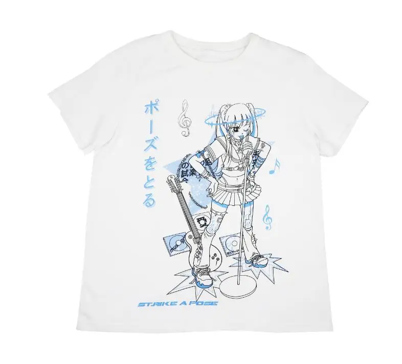 Kawaii női túlméretezett pólók Haruku zenei lány mintás crop póló gótikus rövid ujjú felső női póló fekete Ladies379_voghion.com