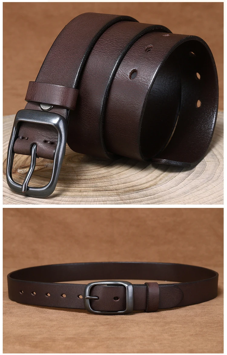 3.3CM Pure Cowhide Genuine Leather for Men's High Quality Jeans Brass Buckle Belts Cowboy Waistband Male Fashion Designer