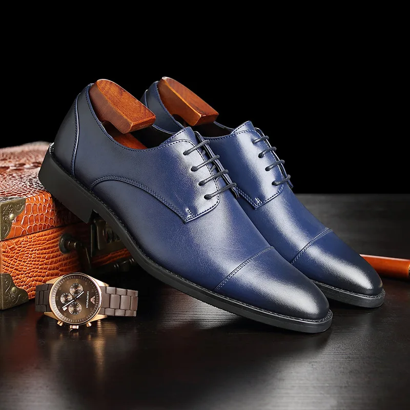 Classic Man Retro Derby Leather Shoes Lace Up Mens Business Dress Office Shoe Fashion Wedding Party Suit Oxfords British Style