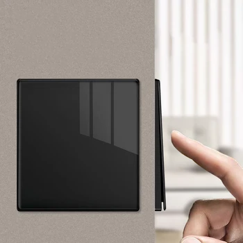 New popular ultrathin curved surface 1/2/3/4gang 86*86MM Classic Black mirror tempered glass panel wall switch  series