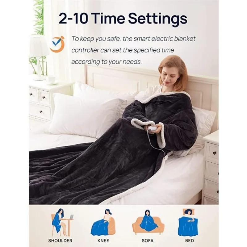 Electric Heating Blanket Wearable Heating Blanket with Sleeves Flannel Cashmere  Electric Blanket for Household and Office
