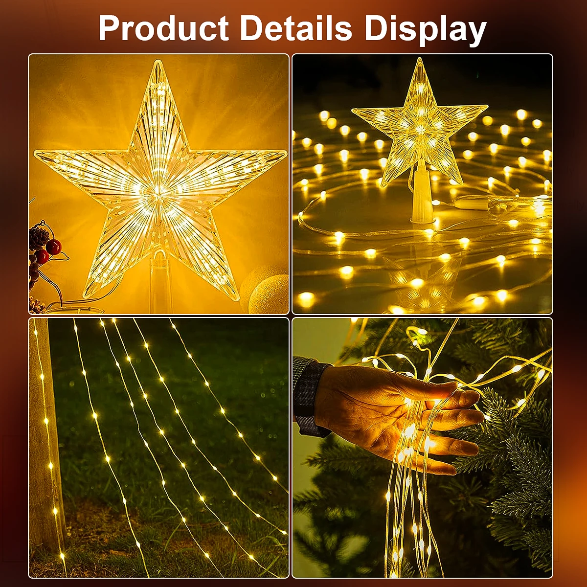 3M 2M LED albero di natale pentagramma stringa di luce USB luci a cascata di natale decorazione della stanza della festa nuziale illuminazione natalizia