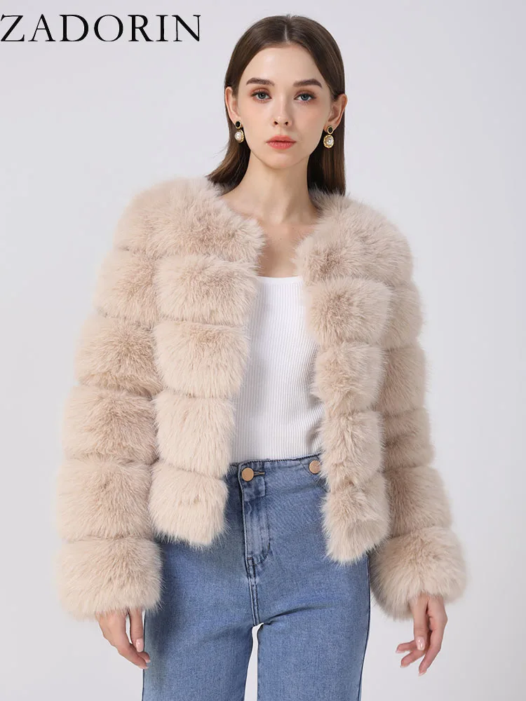 ZADORIN Long Sleeve Faux Fox Fur Coat Women Winter Fashion Thick Warm Fur Coats Outerwear Fake Fur Jacket Women Clothing