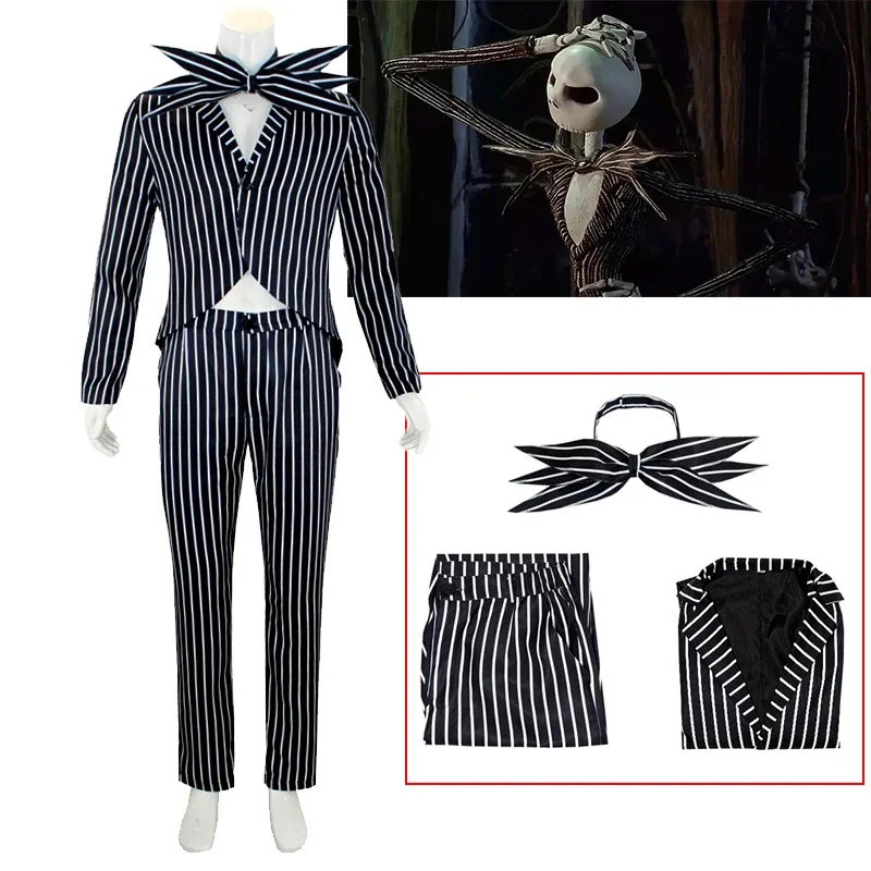 Film The Nightmare Before Christmas Jack Skellington Cosplay Costume Outfit Dress Coat Carnival Xmas Costume Per Uomo Donna