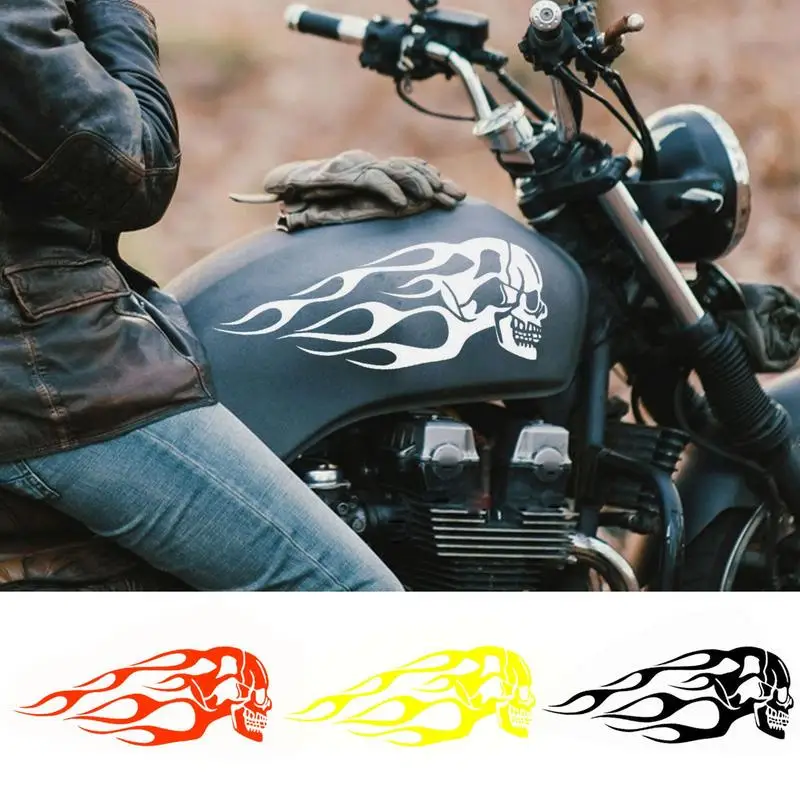 

Motorcycle Oil Tank Stickers Flame Skull Decals Car Motorcycle Decorative Stickers Waterproof UV Proof Motorcycle Stickers