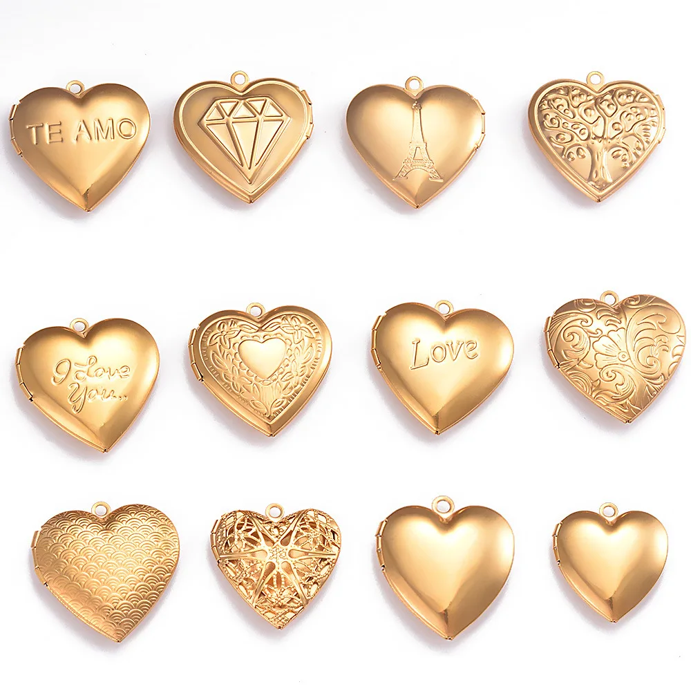 

5Pcs Stainless Steel Cute Gold Color Heart Box Photo Locket Pendant for DIY Charm Necklace Jewelry Making