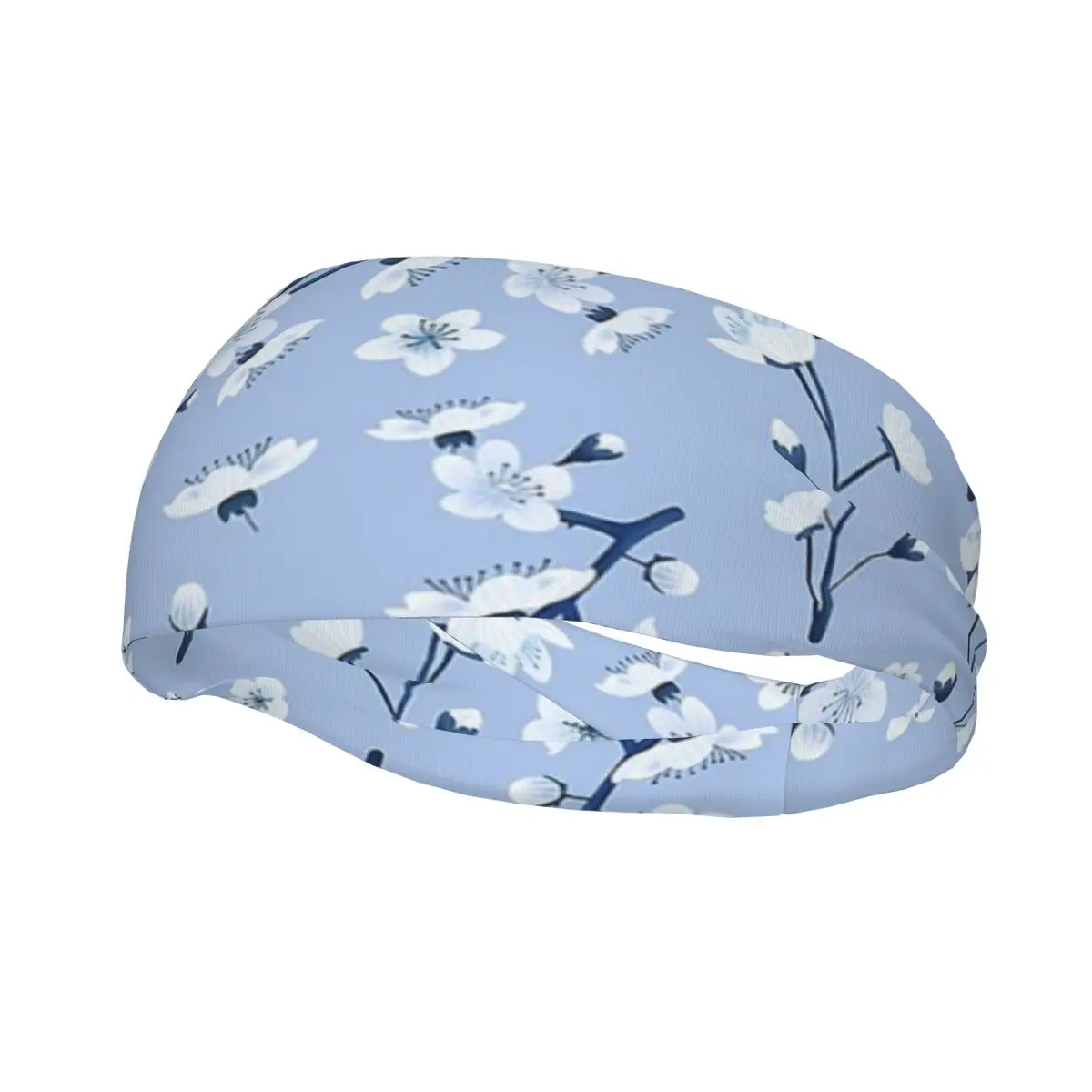 

Blue Cherry Blossom Women Men Sweatband Headband Non-slip Yoga Basketball Running Sport Hair Bands Flower Head Sweat Bands