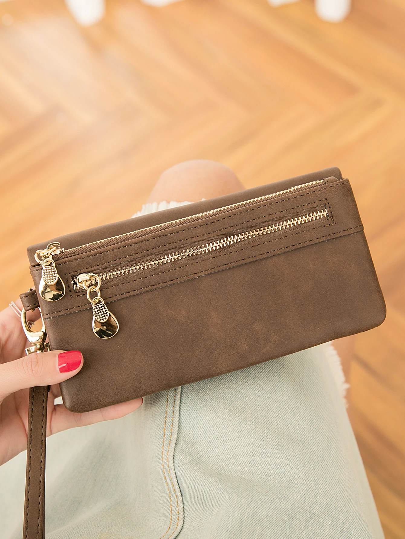 Retro-Mode Damen-Langbörse mit Großer Kapazität, Doppelfaltbar, Mehrere Kartenfächer, Multifunktionale Handtasche mit Doppelreißverschluss – Detail 16