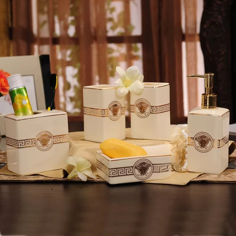Bathroom five-piece set European high-end luxury model room household ceramic bathroom toiletries kit