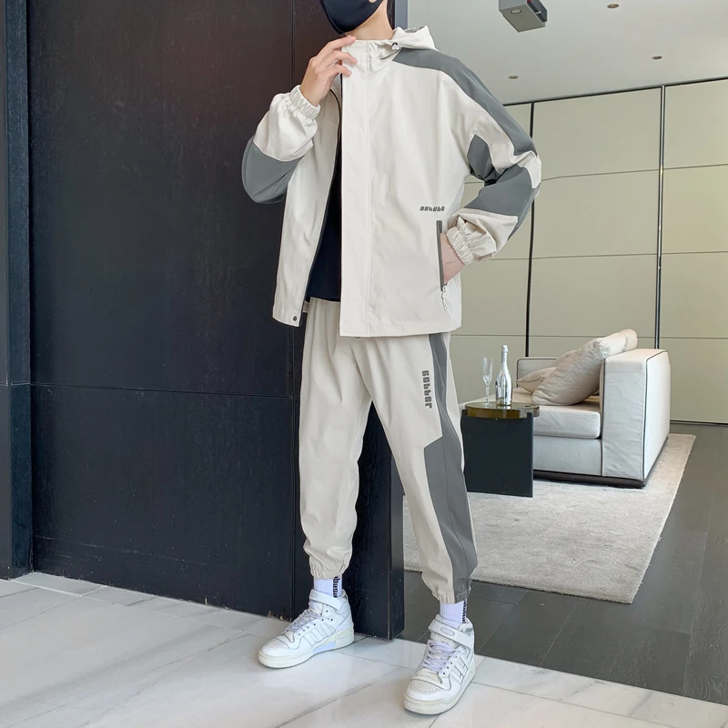 

Men's Casual Sports Suit 2023 New Spring Autumn Fashion Hoodie Collar Jacket + Pants 2 Piece Sets Men Outdoor Sports Tracksuit