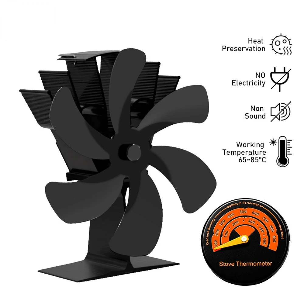 

Mini 6-Blade Heat Powered Stove Fan Quiet Fireplace Fan Heater Eco-fan Log Wood Burner Efficient Heat Distribution