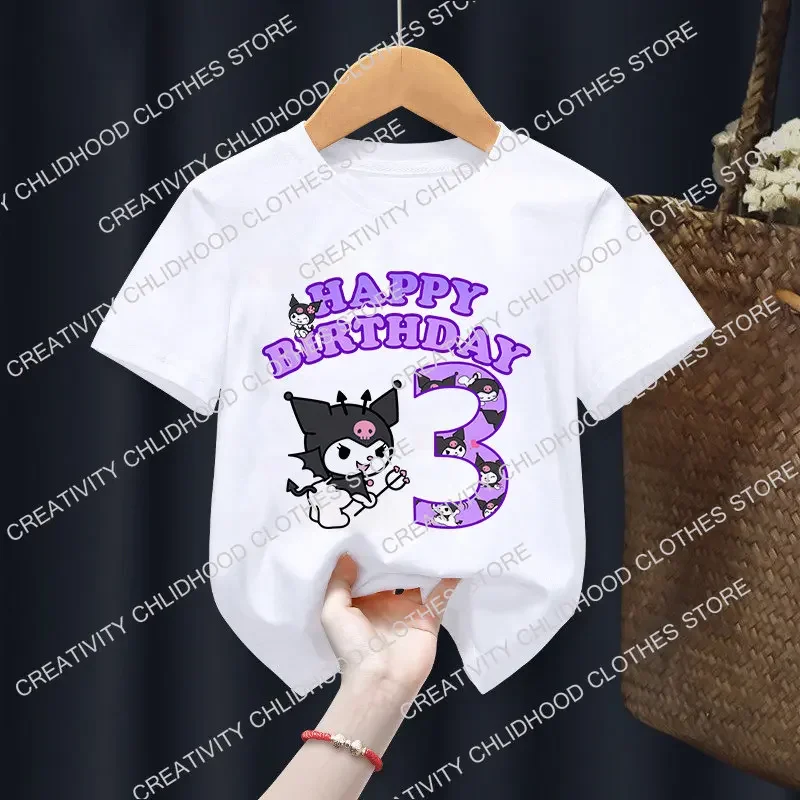 Sanrio Kuromi T-shirt Birthday Number 3-12 Kawaii T Shirt Anime Manga Cartoons Children Casual Clothes T Shirts Kid Girl Boy Top 4
