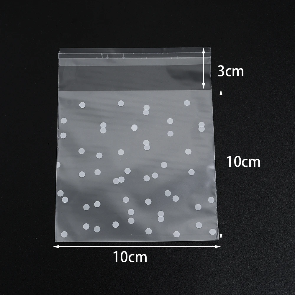 100 Stück transparente Plastiktüten aus Zellophan mit Punkten, Süßigkeiten-, Keks- und Geschenktüten, selbstklebende Süßigkeitentüten für Hochzeit, Geburtstagsfeier – Detail 9