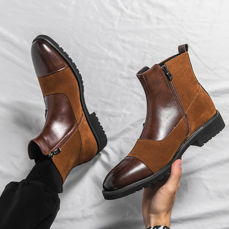 

2024 New British Style Chelsea Boots Men's Leather Boots Dress Boots Men Ankle Boots Male Black Brown Size 38-46 Free Shipping
