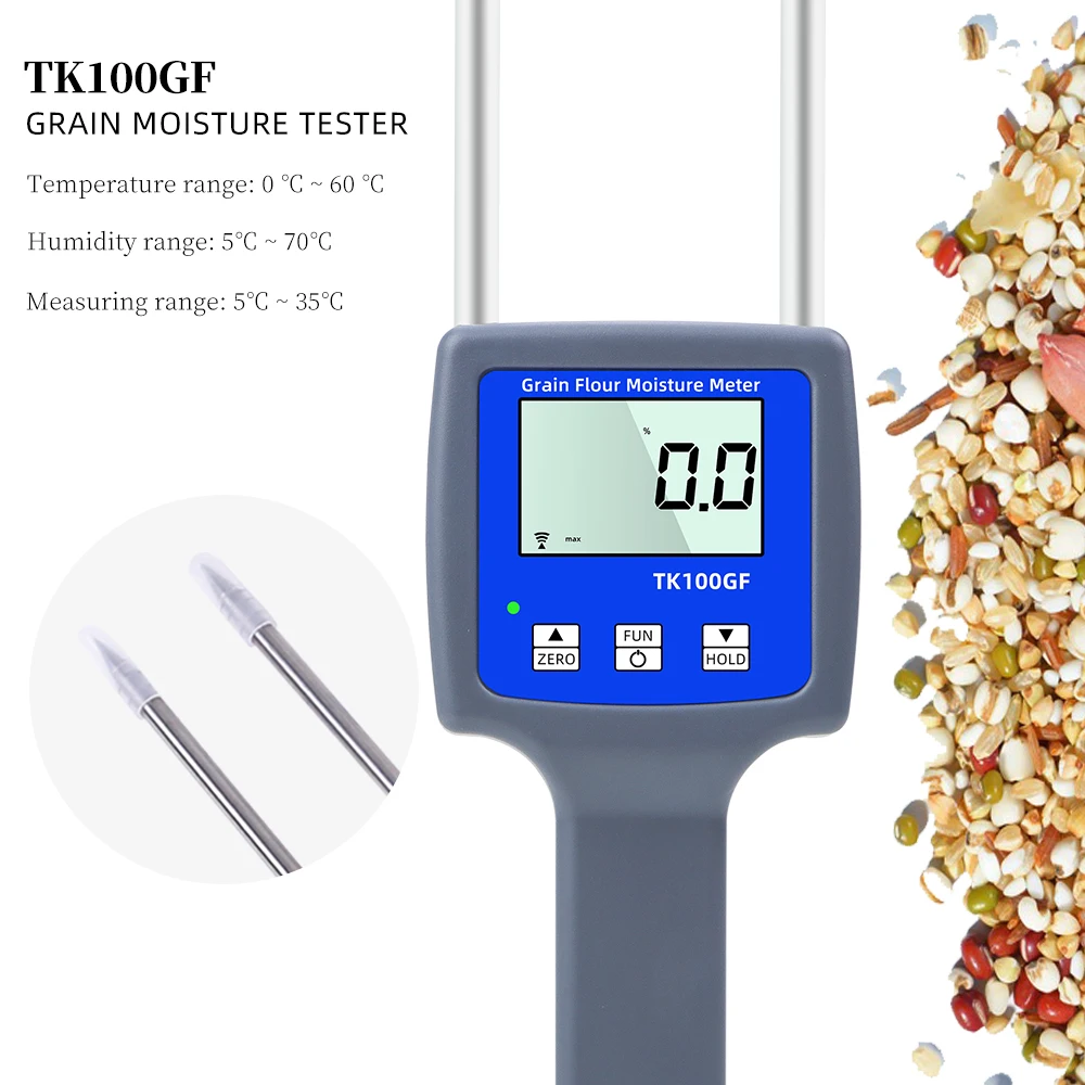 

TK100GF Handheld Flour Starch Moisture Tester LCD Digital Display With Backlight Grain Moisture Meter Humidity Tester