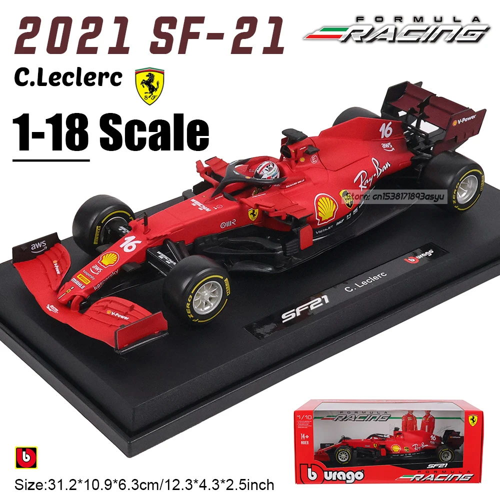 Bburago 1:18 2021 F1 Ferrari SF21 # 16 Model samochodu Charlesa Leclerca, kolekcja zabawek ze stopu, seria zabawek, prezent, wykwintna symulacja
