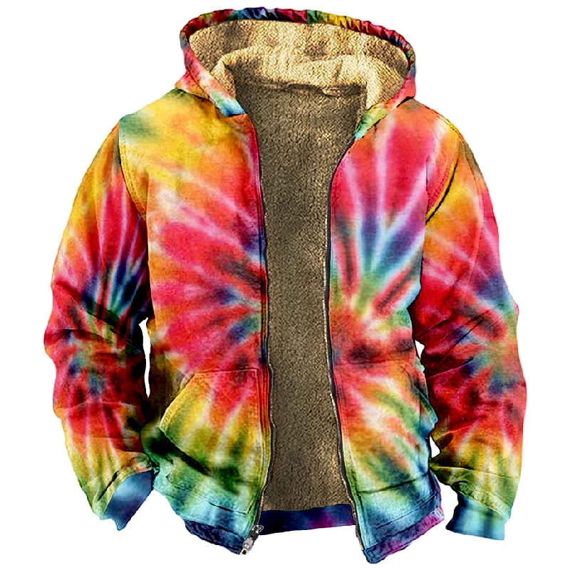 New Tie Dyed Cotton Coat Hooded Sweater Casual Print Long Sleeve Zipper Sweater Thick Cotton Coat Winter Style