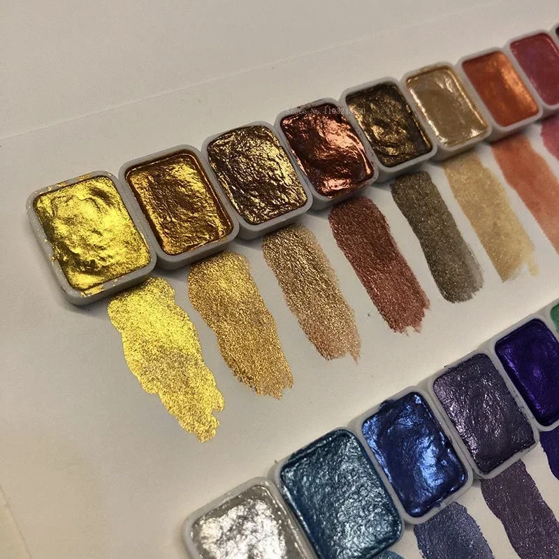 20 Color 1ml Solid Watercolor Pigment Set Gold and Silver Powder Mineral Pearl Pigment Art Watercolor Painting Nail Decoration