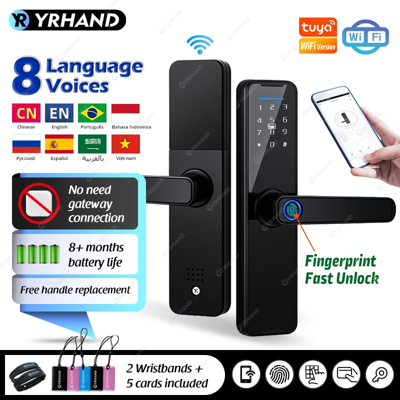 K7 fechadura eletronico digital Biometric Black Smart Lock Tuya App Remote Unloc