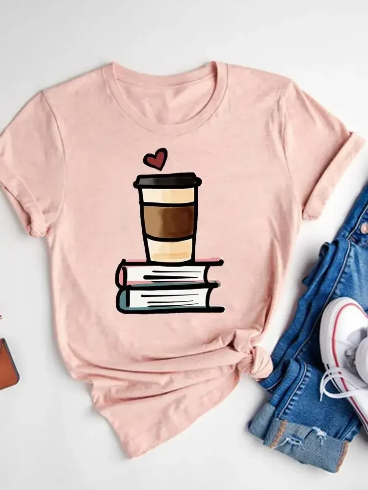 

Summer Top Graphic T-shirt Women Clothes Coffee Books Trend 90s Fashion Short Sleeve Print T Shirt Tee Basic Clothing