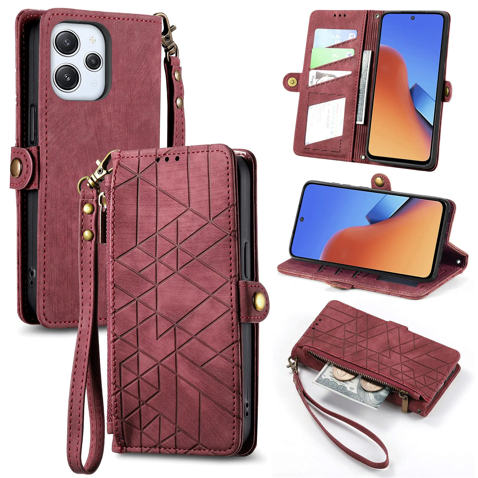 Leather Flip Cover Wrist Strap Wallet Case